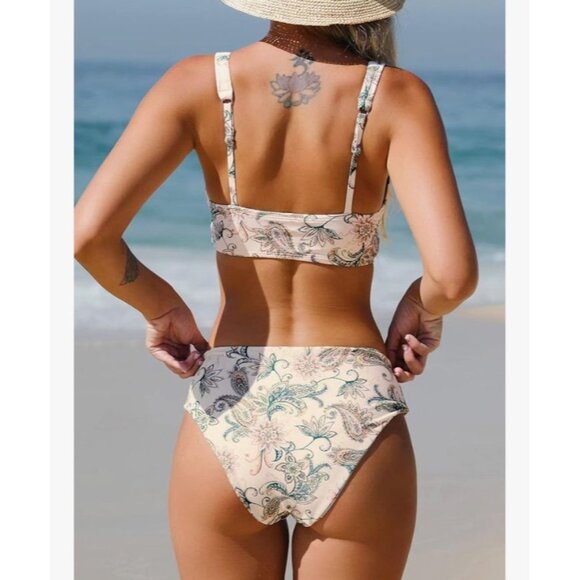 Cupshe Women's Enamel Paisley Fringe Bralette & Reversible Hipster Bikini Set XL - Picture 3 of 12